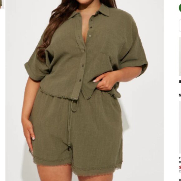 NWT Easy Breezy Linen Short Set - Olive size 3X - Picture 2 of 4